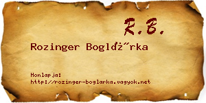 Rozinger Boglárka névjegykártya